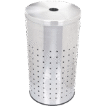 HZ500A stainless steel perforated bathroom trash can with wooden and metal lid options, 35L and 50L sizes - Satin | slim stainless steel trash can for hotel guest bathroom