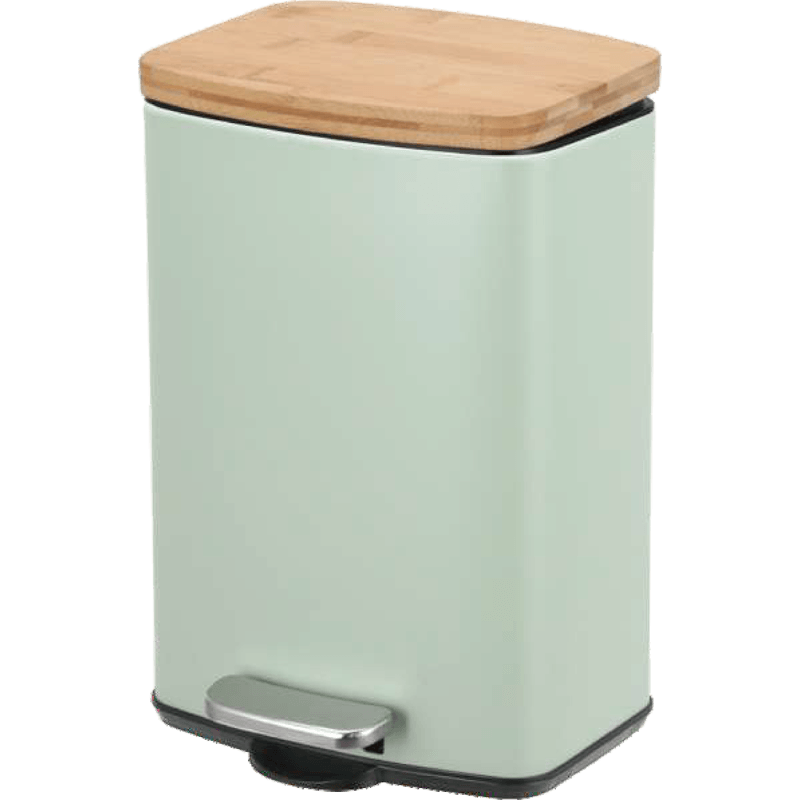 HZ200C colorful household trash can with bamboo lid, pastel green, square pedal design for home use