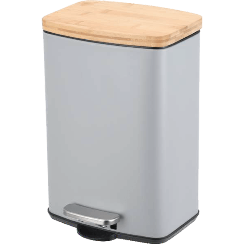 HZ200C colorful household trash can with bamboo lid, pastel grey, square pedal design for home use
