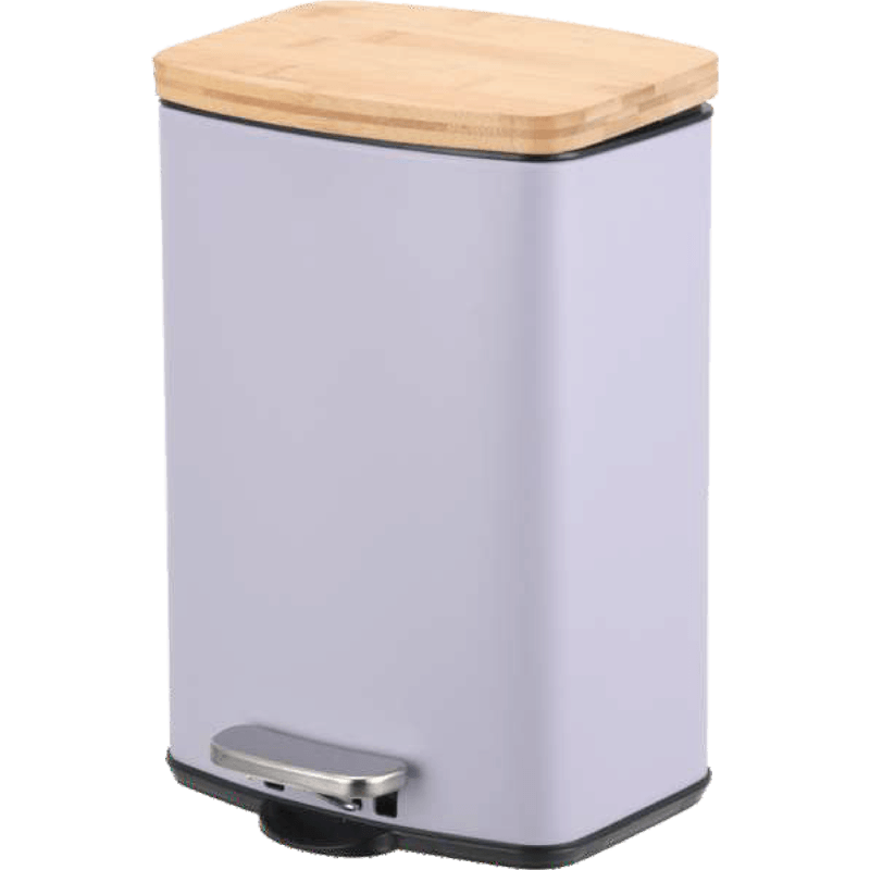 HZ200C colorful household trash can with bamboo lid, pastel purple, square pedal design for home use