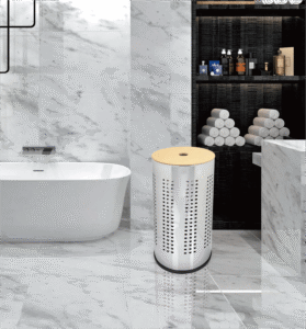 Bathroom Trash Cans | slim stainless steel trash can for hotel guest bathroom