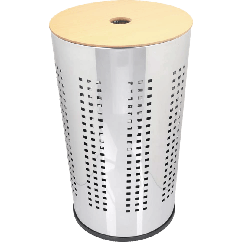 HZ610B perforated stainless steel bathroom trash can with light and dark wood lids, 46L size - MDF Wood