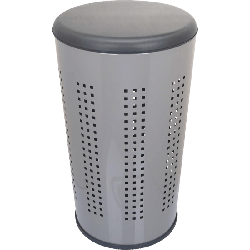 HZ610C perforated stainless steel bathroom trash can with padded lid, 46L size in black and gray finishes - Grey