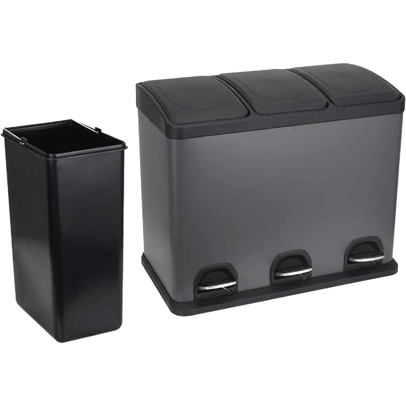 HZ710 triple compartment kitchen recycling bin, stainless steel 45L Black for home waste separation