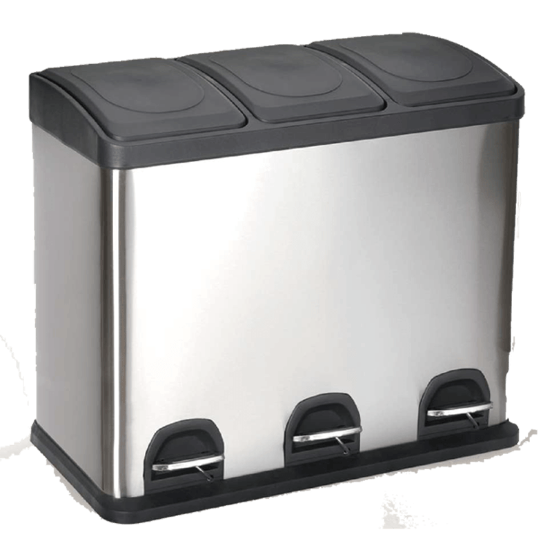 HZ710 triple compartment kitchen recycling bin, stainless steel 45L for home waste separation