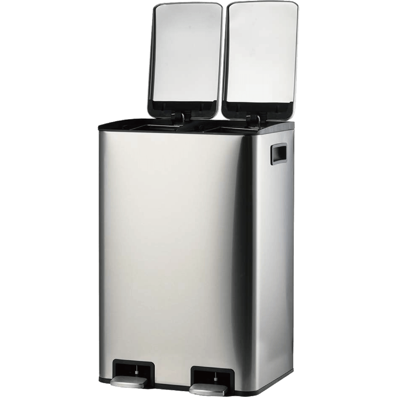HZ720 stainless steel double compartment kitchen recycling bin, 30L/40L for home waste separation - open state