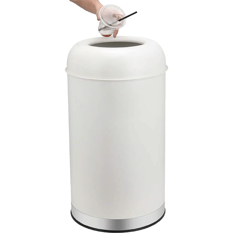 HZ800 commercial lobby stainless steel trash bin in 50L/70L/90L sizes, stainless steel and white finishes - throwing wastes