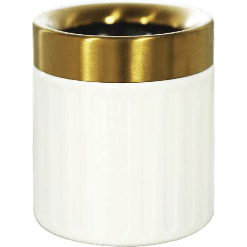 HZ960 compact stainless steel tabletop trash can white black gold rim mini desktop waste bin - 1.5L White