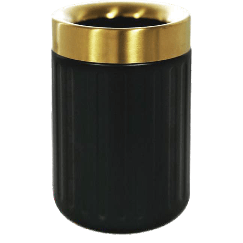 HZ960 compact stainless steel tabletop trash can white black gold rim mini desktop waste bin - 2.5L Black