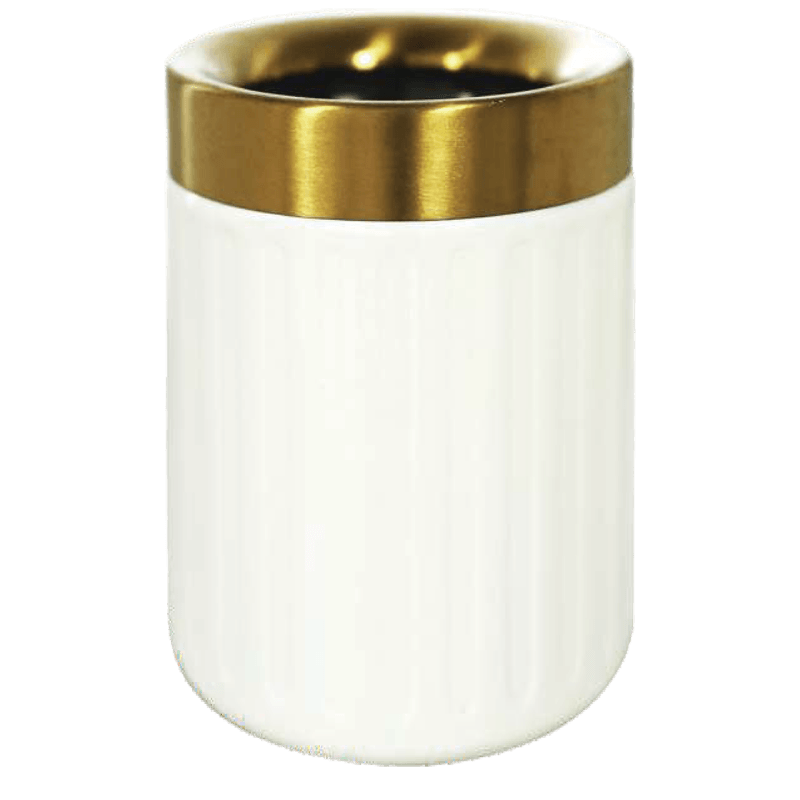 HZ960 compact stainless steel tabletop trash can white black gold rim mini desktop waste bin - 2.5L White