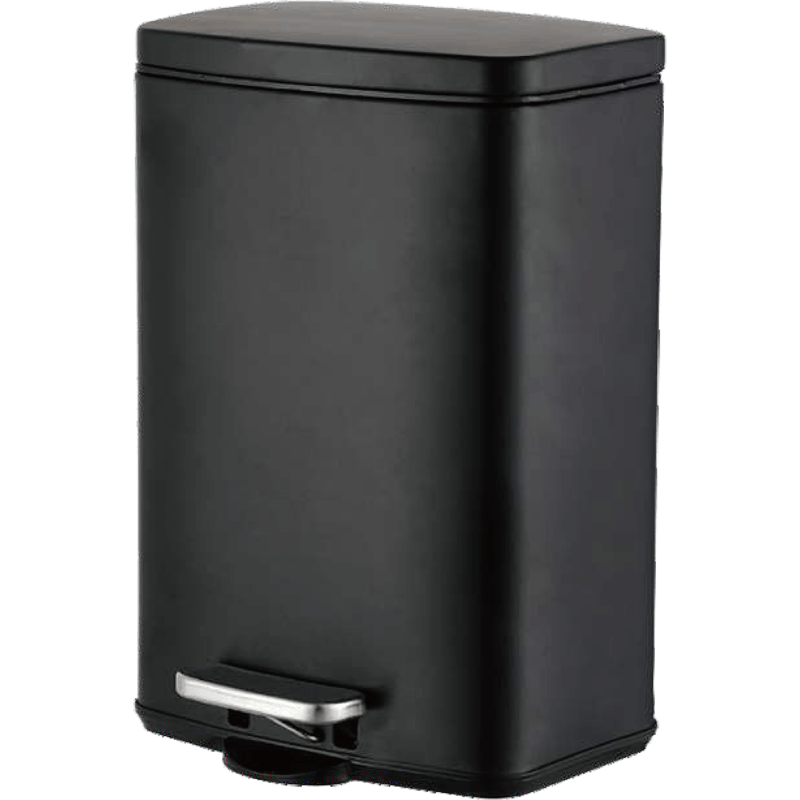 HZ200 square pedal trash can in black color, compact design for household kitchen and home use, available in silver, black and white