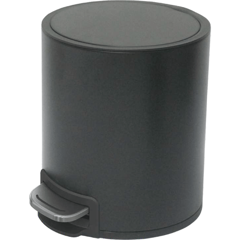 HZ201 small round household pedal trash can, matte black, compact design for bedroom and office use