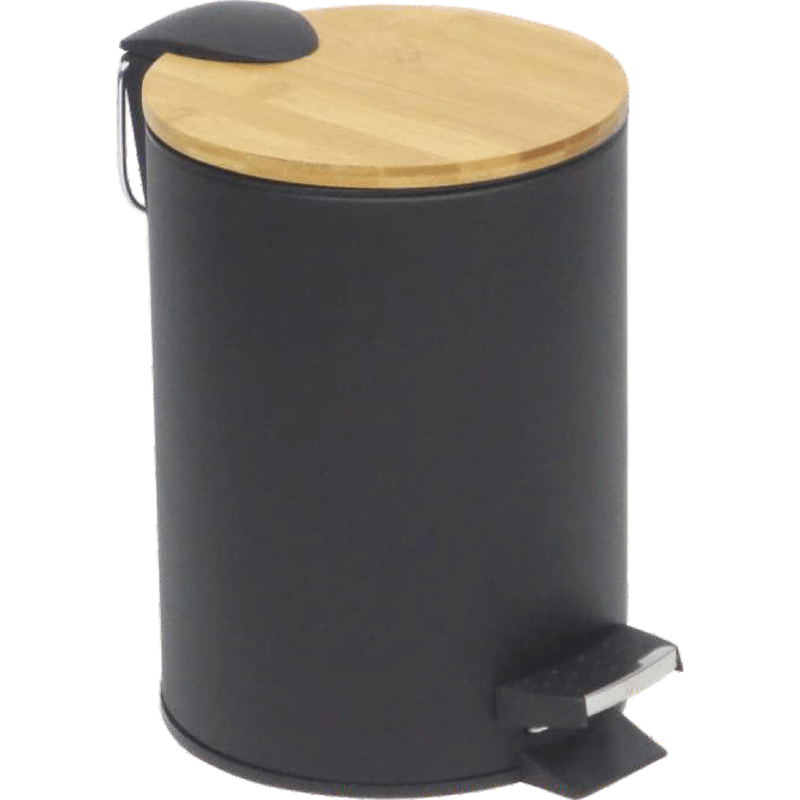 HZ202 colorful bamboo lid pedal trash can, black finish for household bedroom and living room use