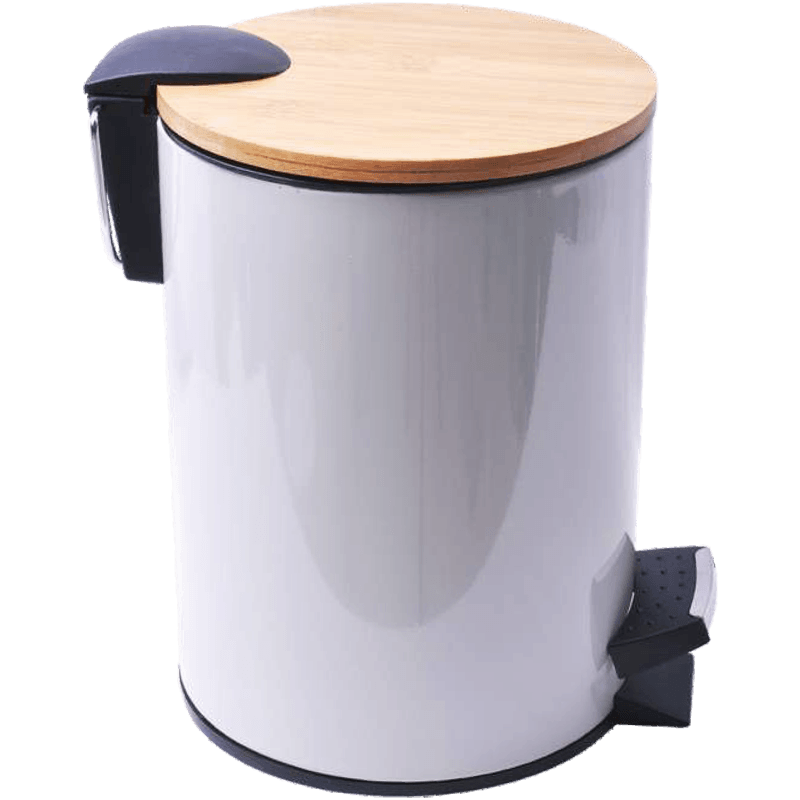 HZ202 colorful bamboo lid pedal trash can, glossy white finish for household bedroom and living room use