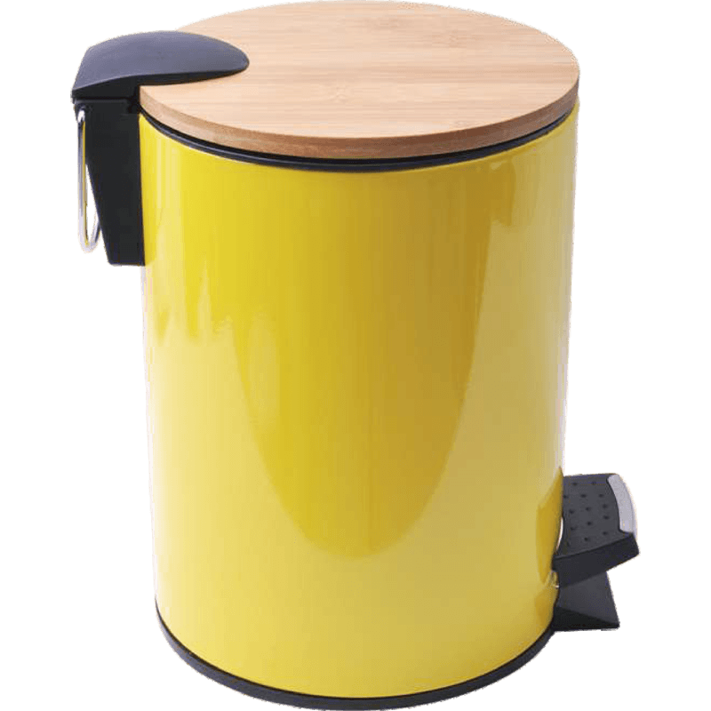 HZ202 colorful bamboo lid pedal trash can, glossy yellow finish for household bedroom and living room use