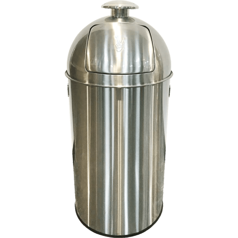 HZ320 commercial lobby stainless steel trash bin, elegant luxury dome push lid design for high-end hotel and office spaces - satin